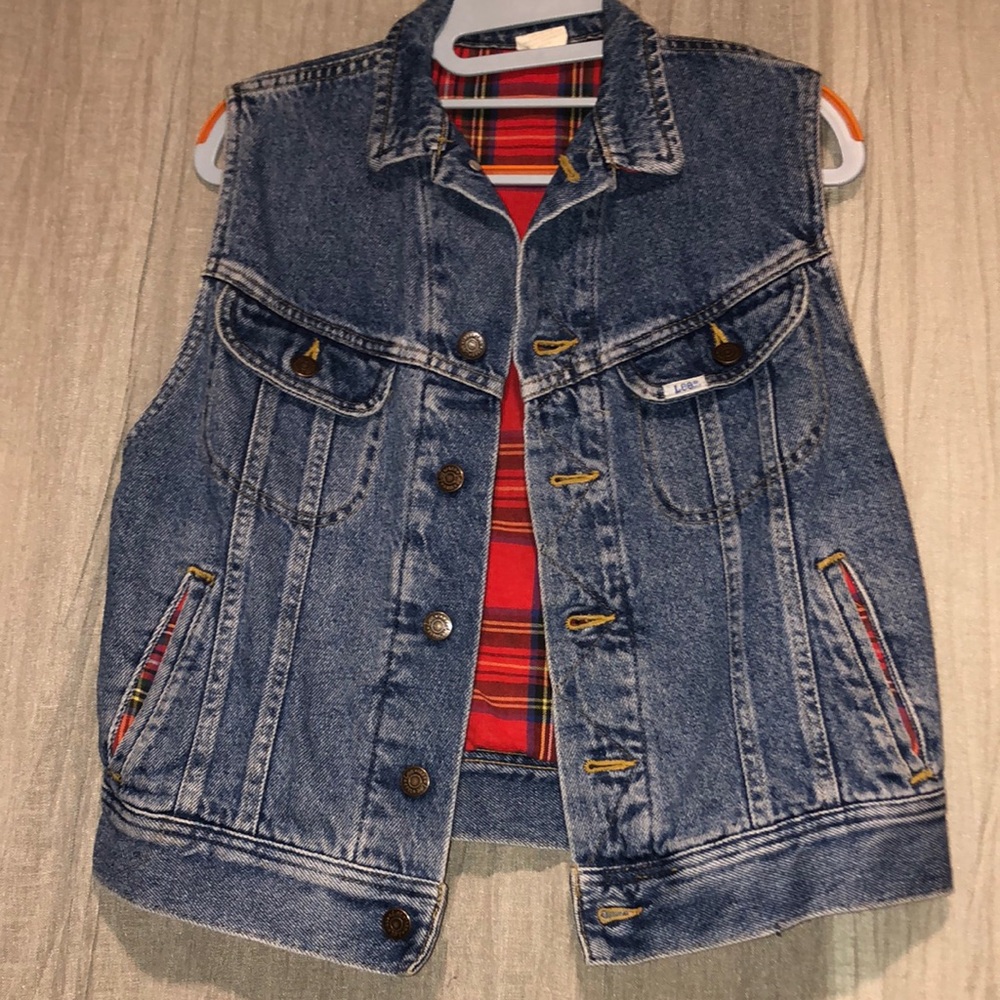 VTG Lee denim vest w/ plaid lining S/M